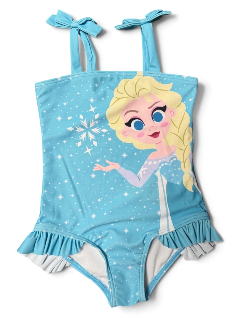 NWT Disney Frozen Elsa Girls One Piece Swimsuit Blue Ruffle Size 4-5Y